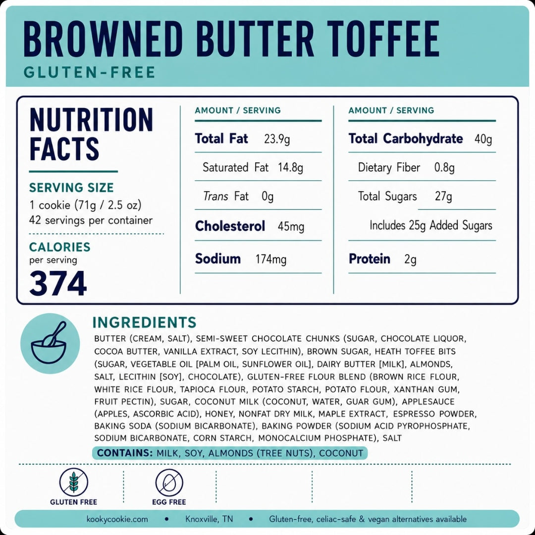 GF Browned Butter Toffee Nutrition Label